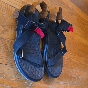 Danner Black Hiking Sandals with Brown Heel Accent